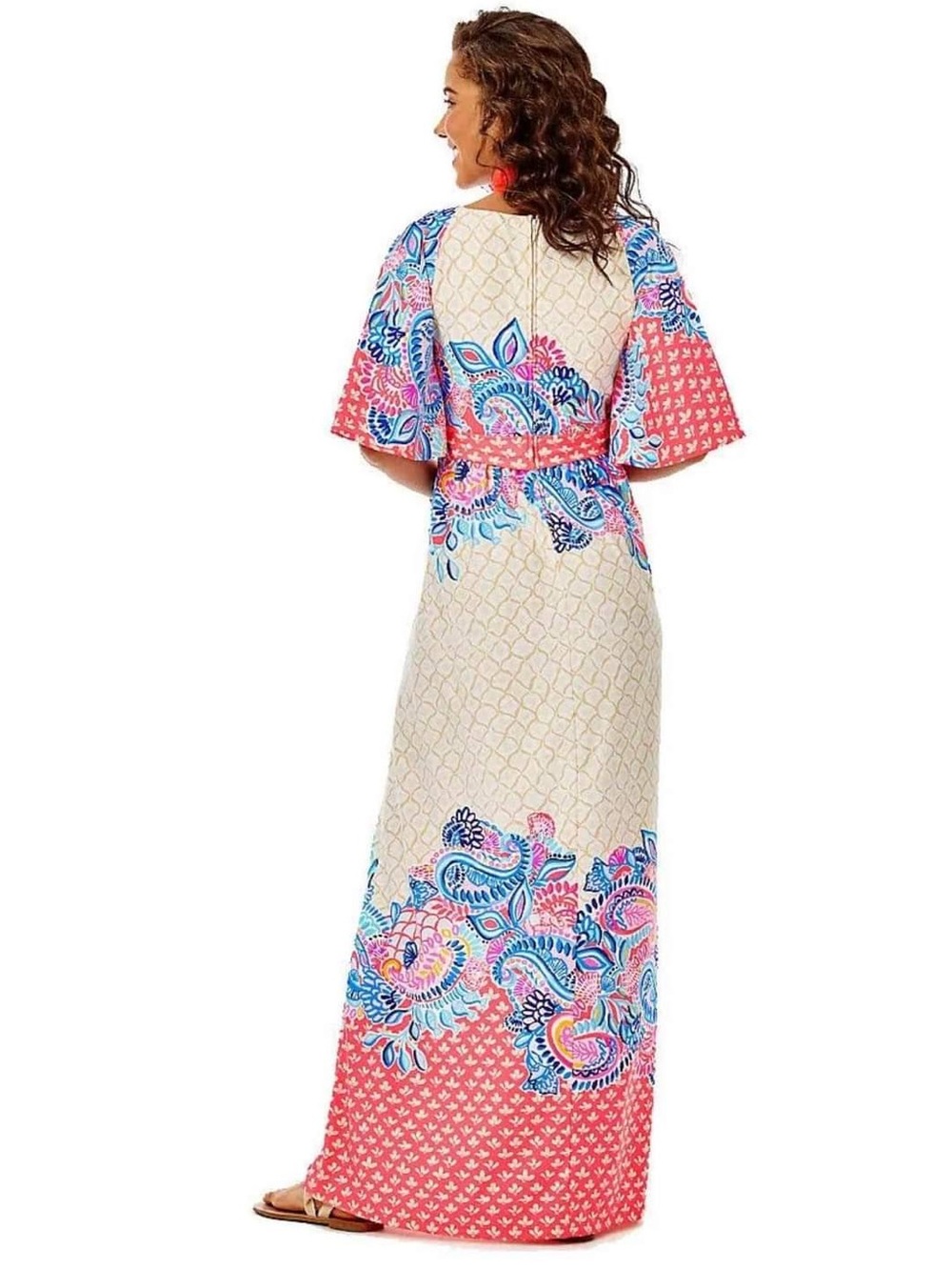 Lilly Pulitzer Minka Maxi Dress in the "Coral Spritz Beach Bungalow" Sz 14 - Picture 13 of 13